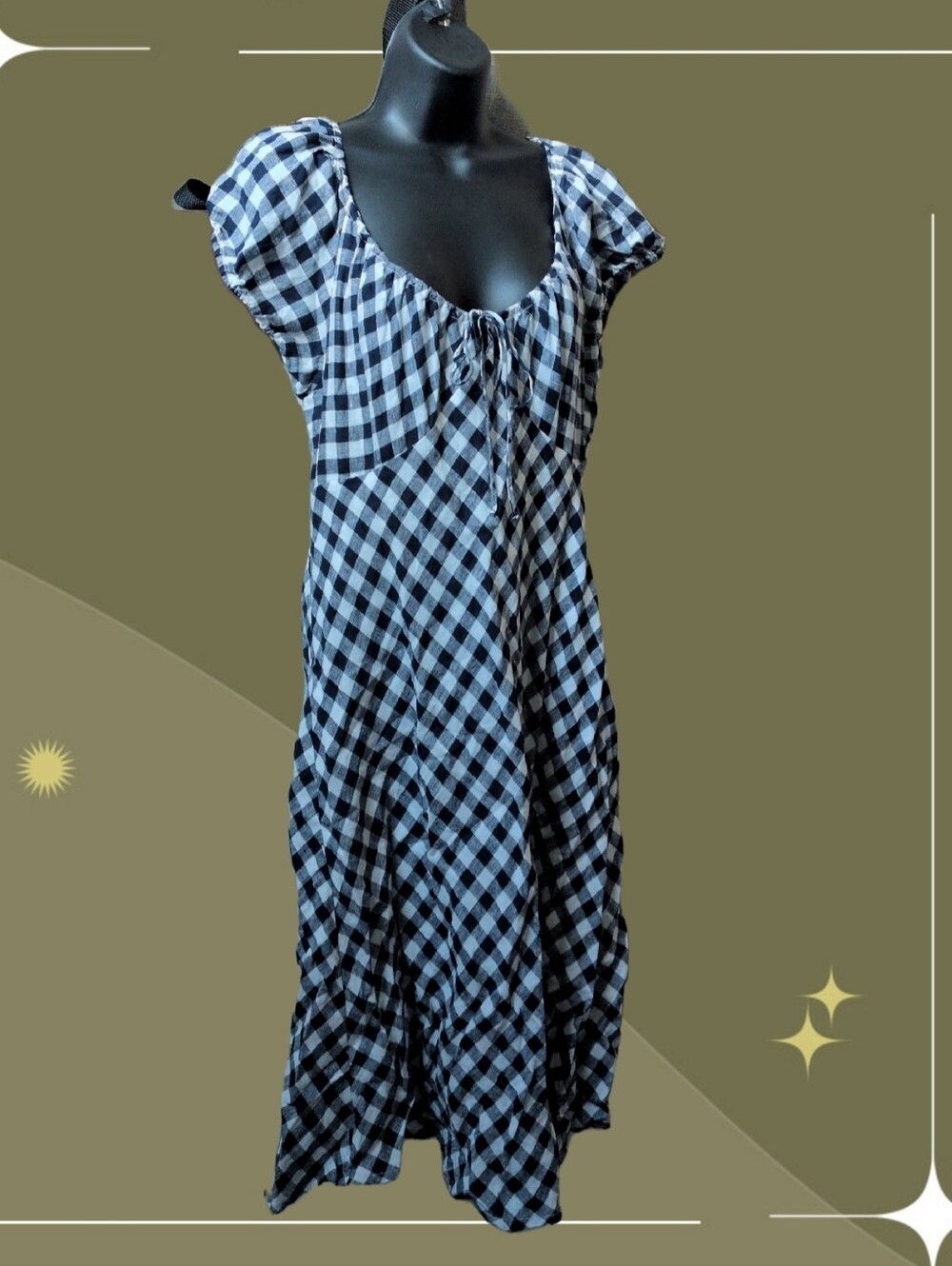 ✨Gap × DÔEN 100% Linen Gingham Midi Dress size large